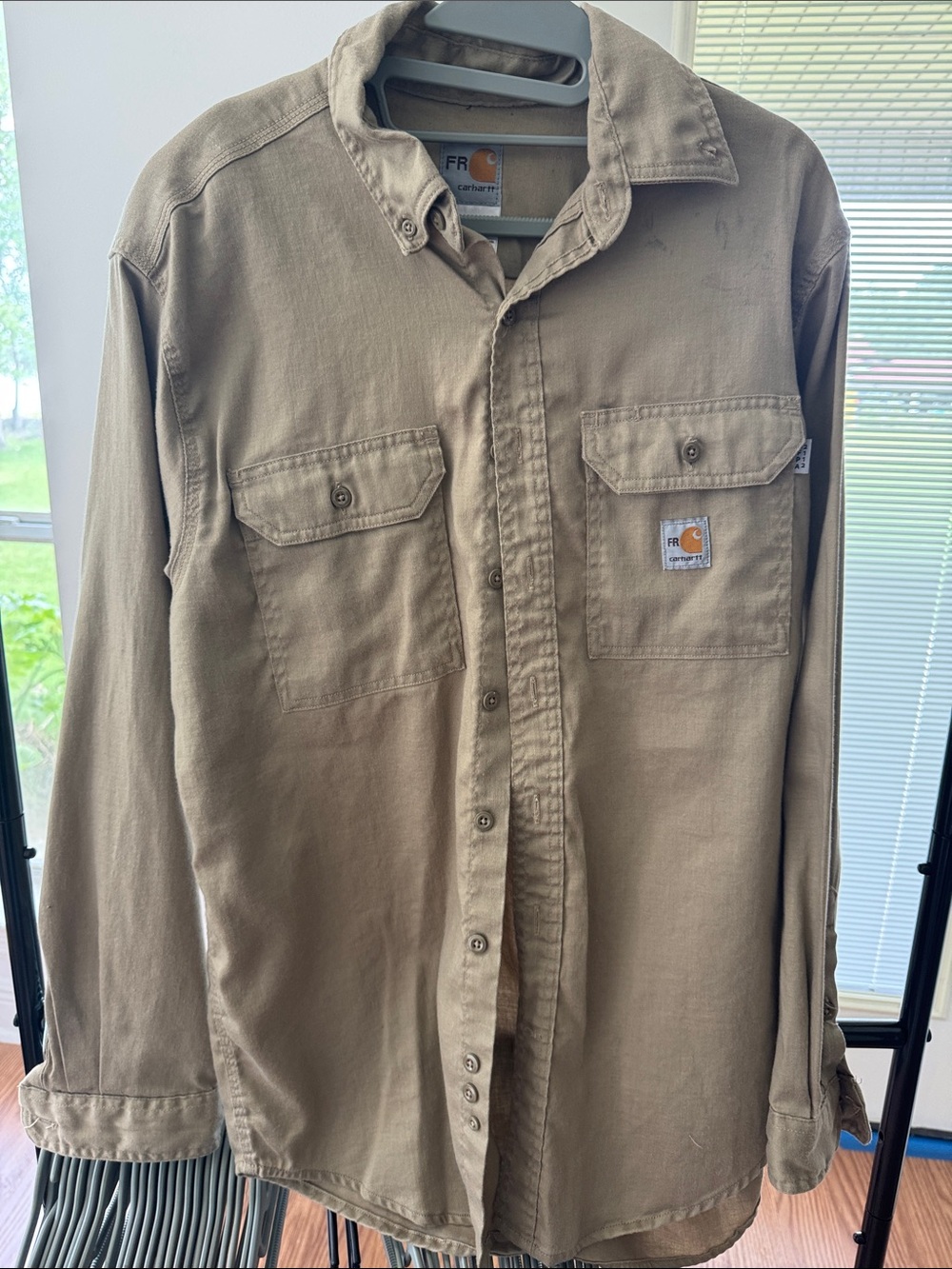 Carhartt Tan flame retardant Utility Work Shirt with Chest Pockets